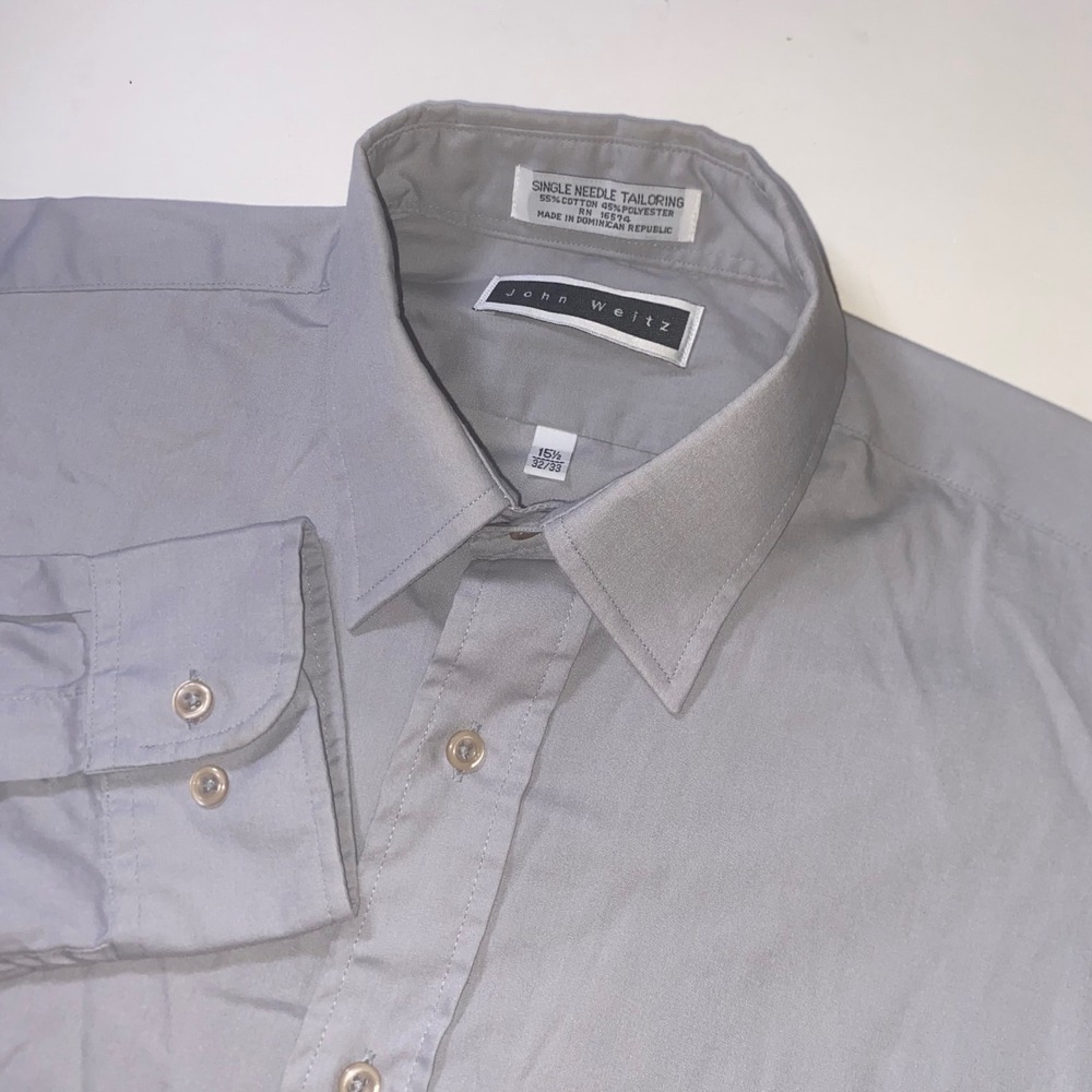 John Weitz Mens Dress Shirt Light Gray Long Sleeve Button Up 15.5 32/33 E215